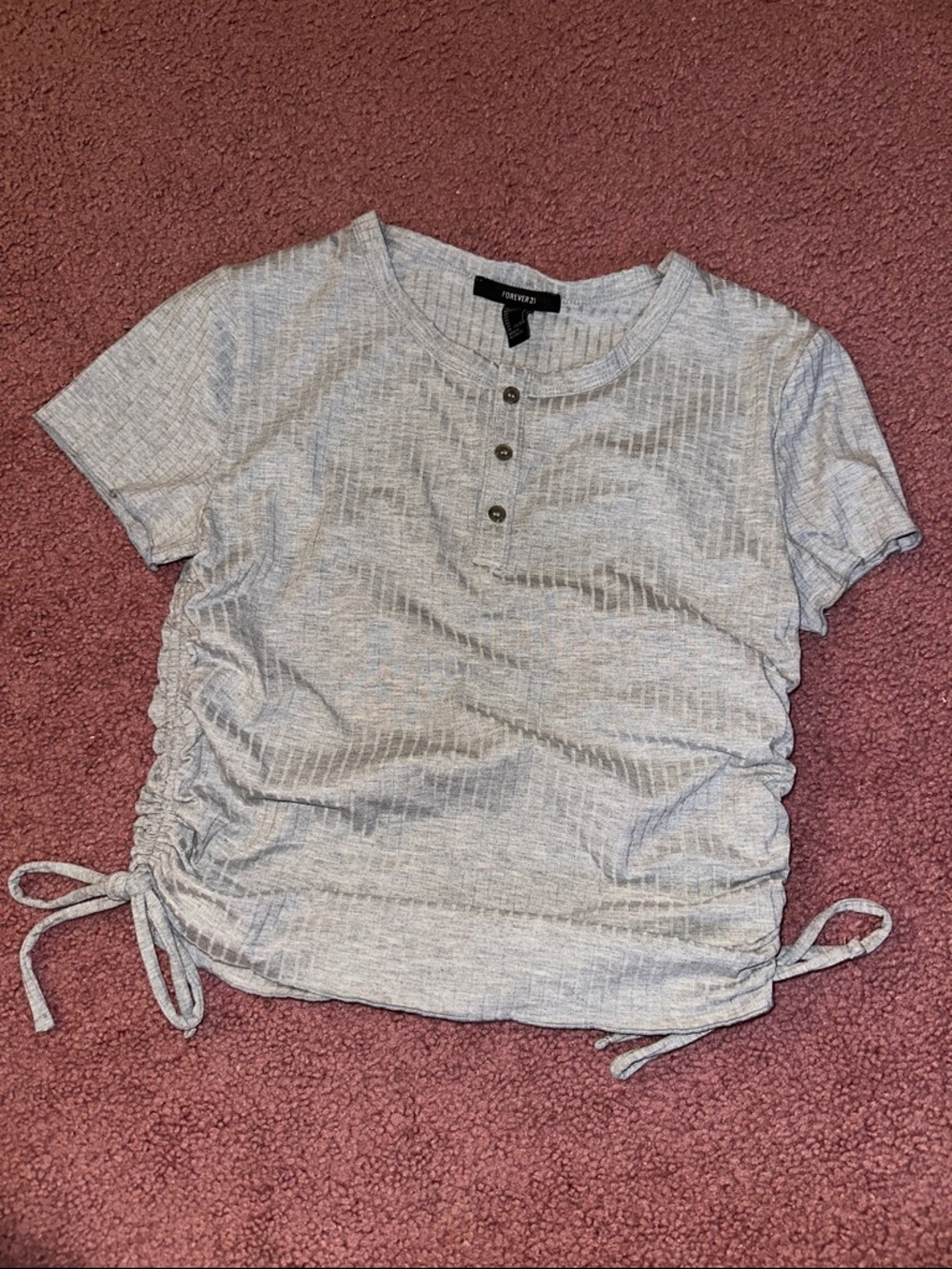 Forever 21 Light Gray Ribbed Henley Short Sleeve Side-Tie Top